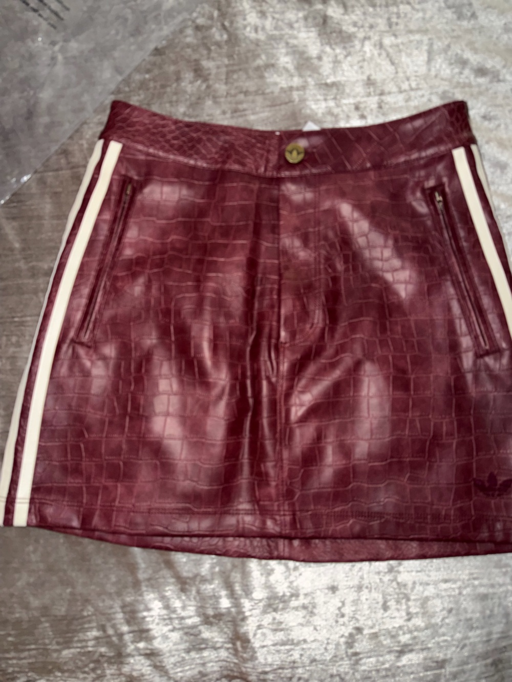 2 PIECE…adidas Burgundy Croc-Embossed Bomber Jacket with matching skirt #SET - Picture 5 of 8